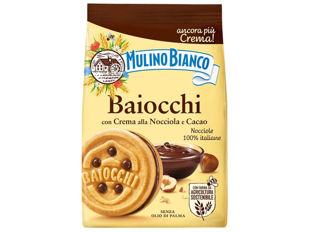 Mulino Bianco MULINO BIANCO Baiocchi - sušienky s lieskovoorieškovým krémom a kakaom 260g, 1